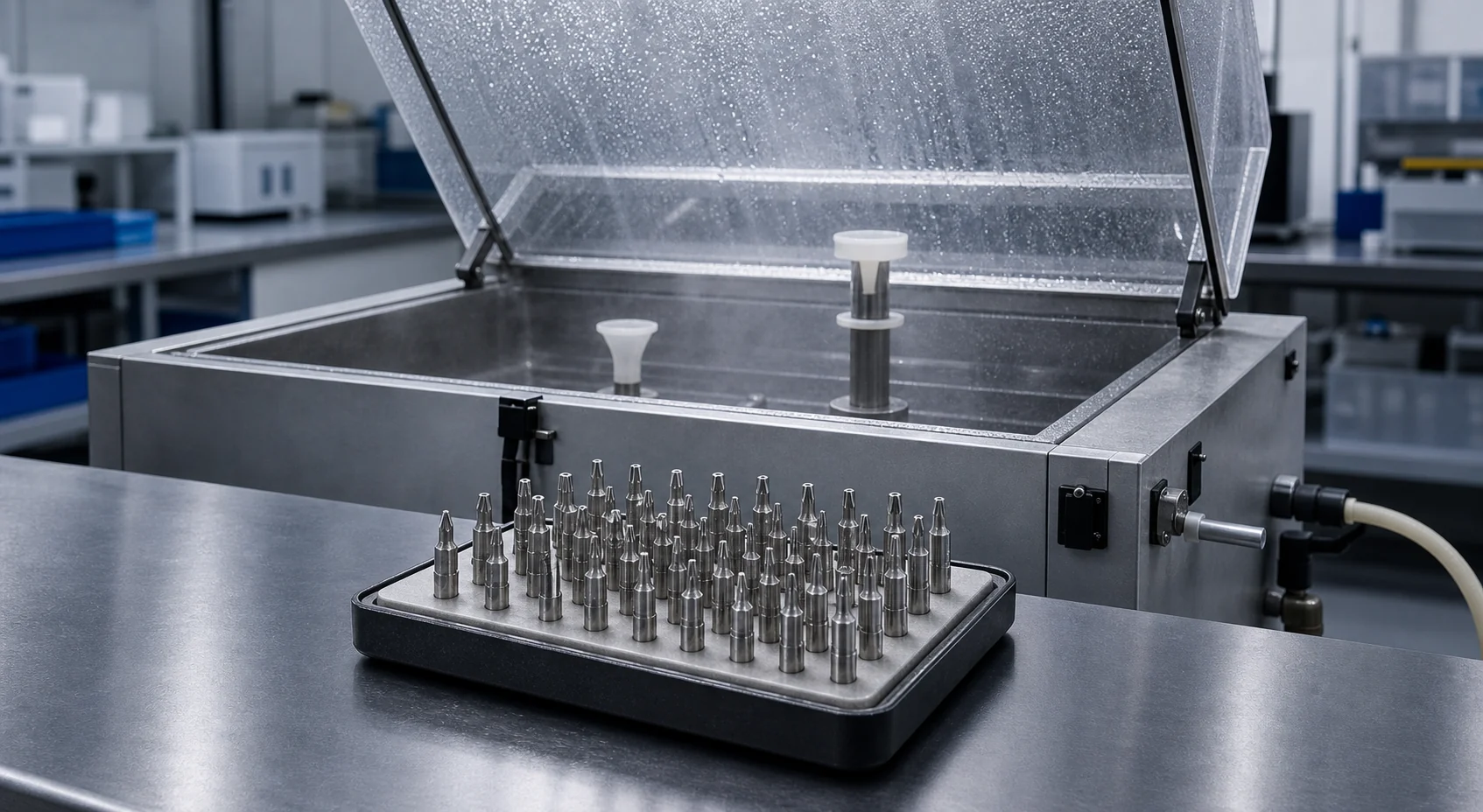 Salt spray inspection scene for screwdriver bit corrosion resistance
